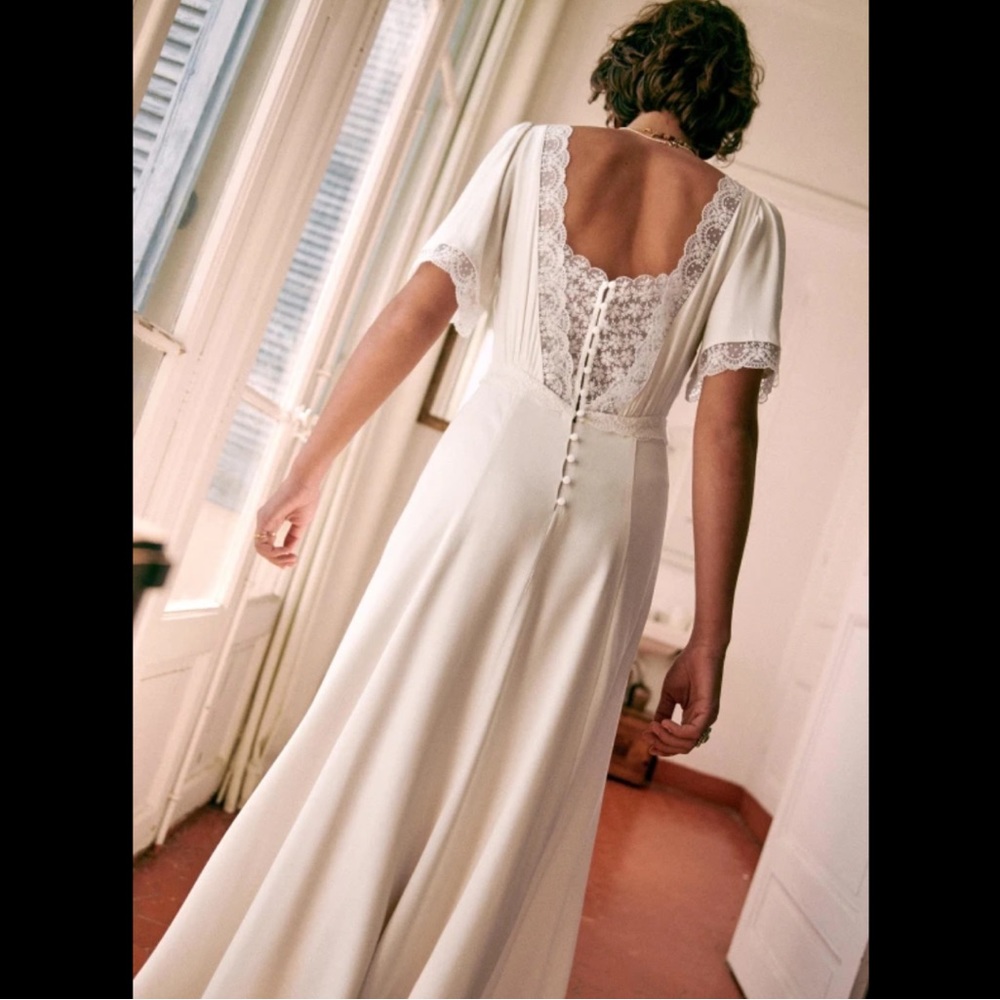 Sezane White Lace Back Wedding Dress